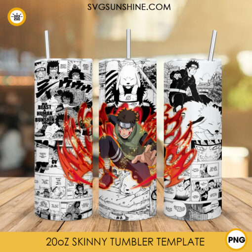 Kiba Naruto 20oz Skinny Tumbler Wrap PNG, Anime Naruto Tumbler Template PNG Design