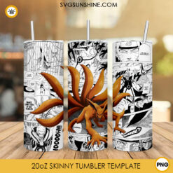 Kurama Nine Tails 20oz Skinny Tumbler Wrap PNG, Anime Naruto Tumbler Template Design PNG