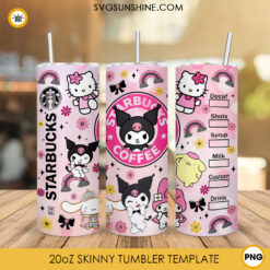 Kuromi Starbucks Coffee 20oz Skinny Tumbler Wrap PNG Design, Hello Kitty Straight And Tapered Tumbler Template PNG