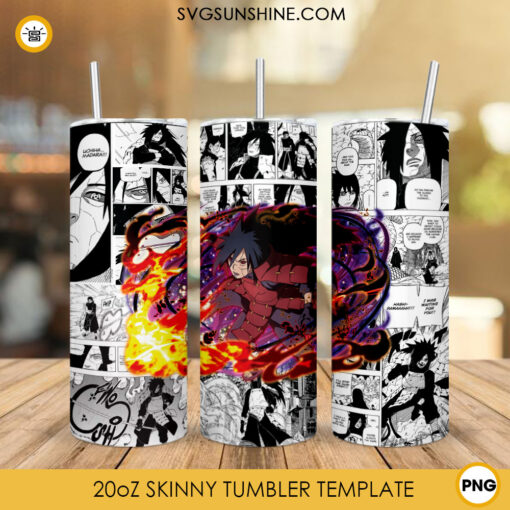 Madara Uchiha Sharingan 20oz Skinny Tumbler Wrap PNG, Naruto Shippuden Tumbler Template PNG Design