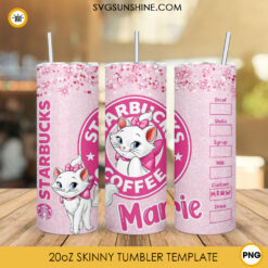Marie Cat Starbucks Coffee 20oz Skinny Tumbler Wrap PNG, The Aristocats Disney Straight And Tapered Tumbler Template PNG Design