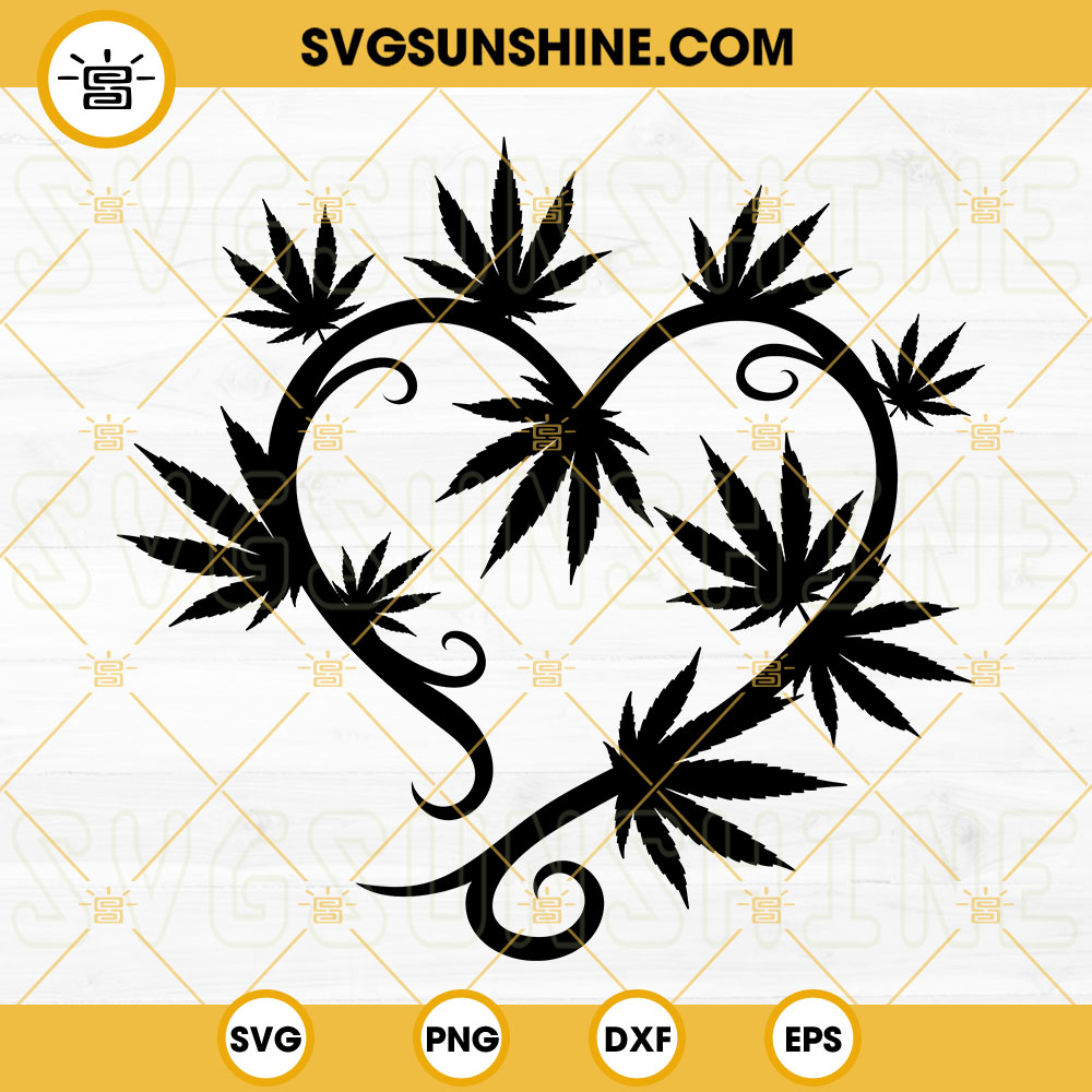 Marijuana Heart SVG, Cannabis Heart SVG, Love Weed SVG, Happy 420 SVG PNG DXF EPS Cut Files