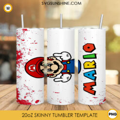 Mario Middle Finger 20oz Skinny Tumbler Wrap PNG, Funny Super Mario Tumbler Template PNG