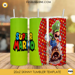 Super Mario Bros Movie 2023 20oz Skinny Tumbler Wrap PNG, Super Mario 2023 Tumbler Template PNG