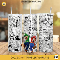 Mario And Luigi 20oz Skinny Tumbler Wrap PNG, Super Mario 2023 Tumbler Template PNG Instant Download