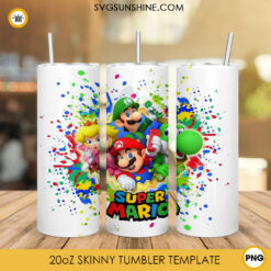 Super Mario Yoshi Star Bucks Coffee 20oz Skinny Tumbler Wrap PNG, Super Mario Bros Movie 2023 Tumbler Template PNG Download