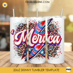 Merica Leopard Lightning Bolt 20oz Skinny Tumbler Wrap PNG, 4th Of July Straight And Tapered Tumbler Template PNG Design