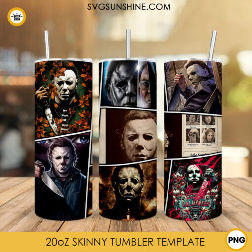 Michael Myers 20oz Skinny Tumbler Wrap PNG, Halloween Movie Character Tumbler Template PNG Design