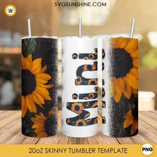 Mini Sunflowers 20oz Skinny Tumbler Wrap PNG, Mom Life Straight And Tapered Tumbler Template PNG