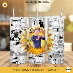 Uzumaki Naruto 20oz Skinny Tumbler Wrap PNG, Naruto Shippuden Anime Tumbler Template PNG