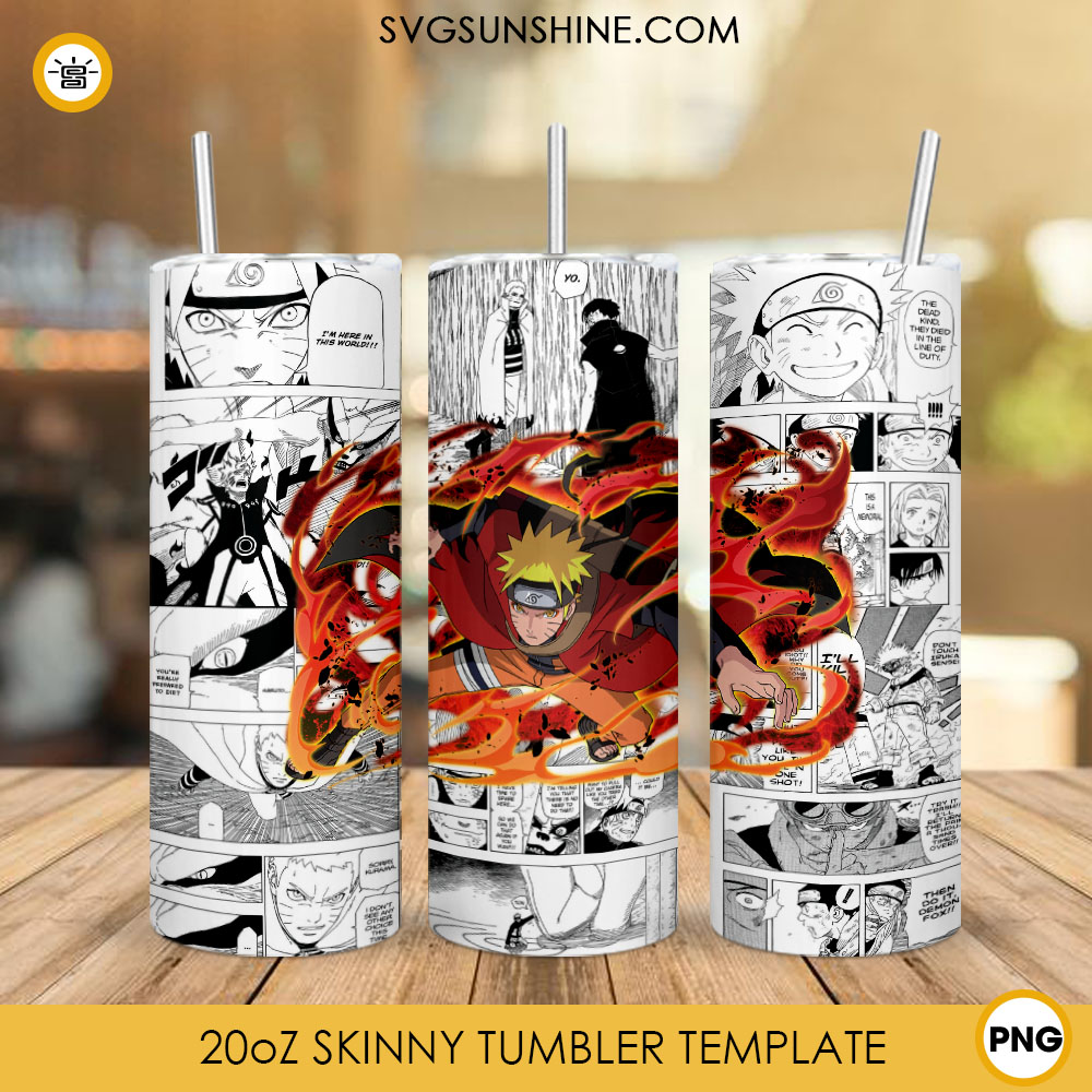 Naruto Sage Mode 20oz Skinny Tumbler Wrap PNG Design, Naruto Uzumaki Anime Tumbler Template PNG File
