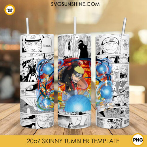 Naruto Uzumaki Rasengan 20oz Skinny Tumbler Wrap PNG, Naruto Anime Tumbler Template PNG Design Download