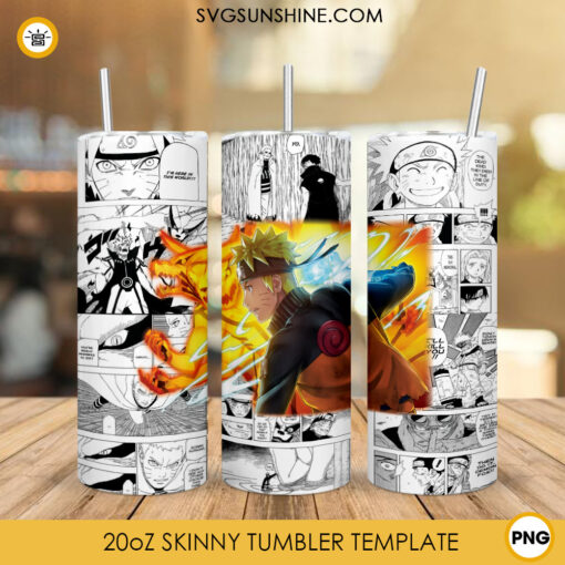 Naruto Nine Tailed Fox 20oz Skinny Tumbler Wrap PNG, Naruto Uzumaki Anime Tumbler Template PNG