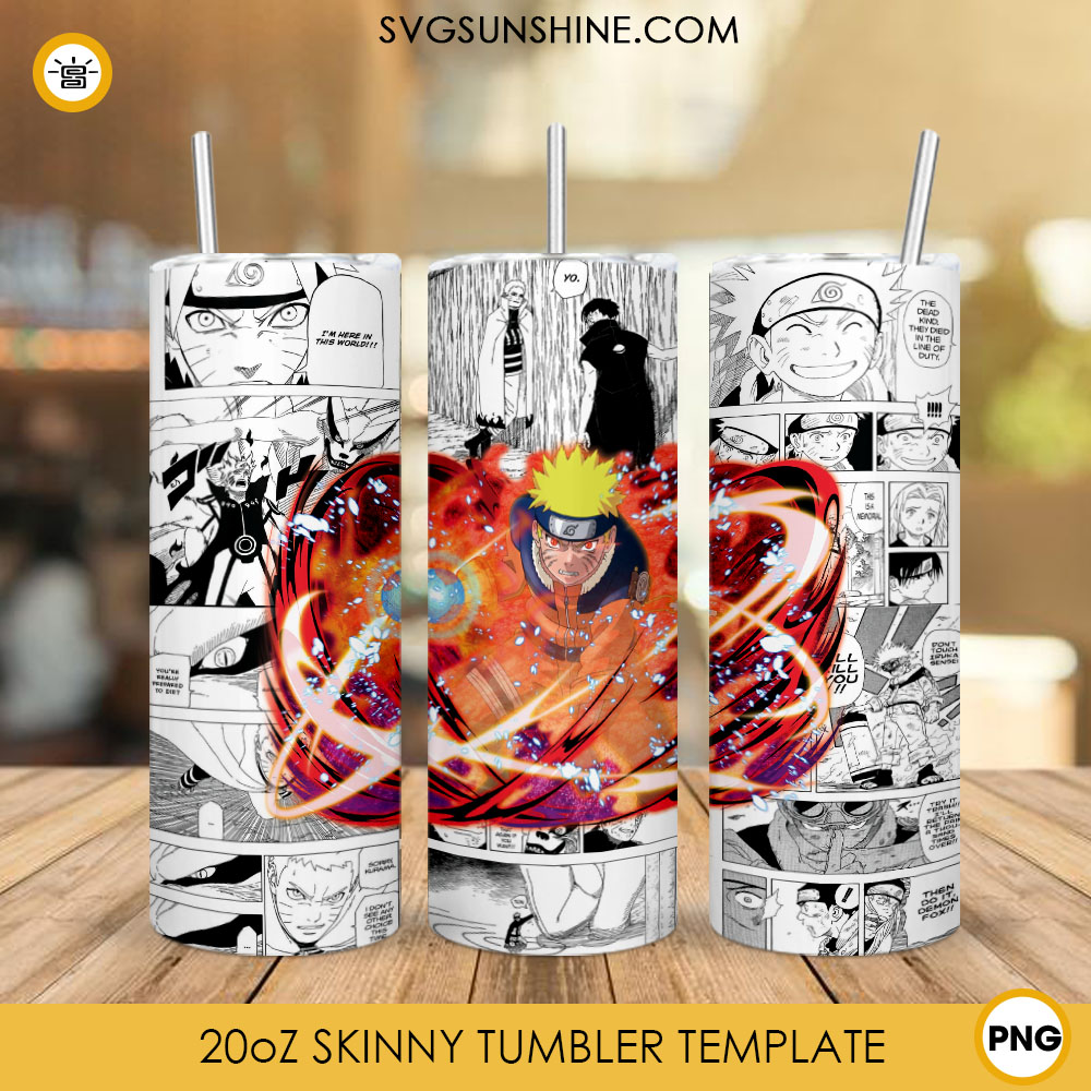 Naruto Uzumaki 20oz Skinny Tumbler Wrap PNG, Anime Naruto Tumbler Template PNG