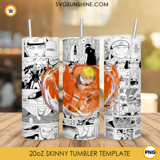 Naruto 20oz Skinny Tumbler Wrap PNG, Anime Tumbler Template PNG