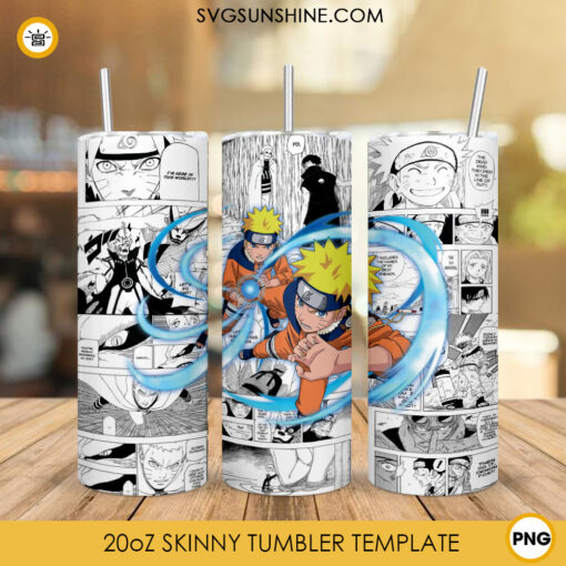 Rasengan Naruto 20oz Skinny Tumbler Wrap PNG, Anime Naruto Shippuden Tumbler Template PNG Sublimation File