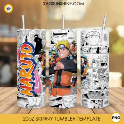 Naruto Uzumaki Anime 20oz Skinny Tumbler Wrap PNG, Naruto Shippuden Character Tumbler Template PNG