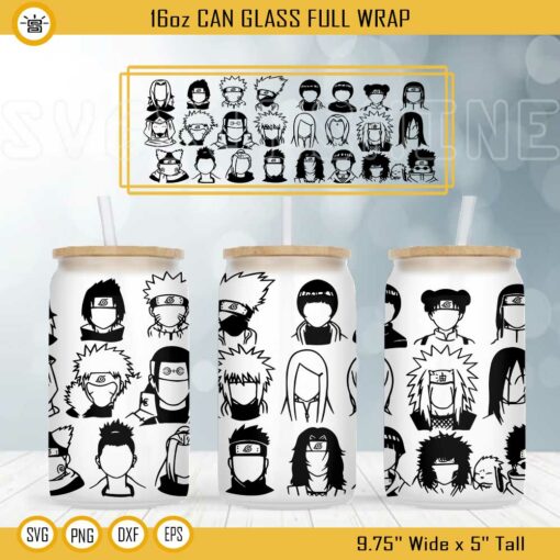 Naruto Characters 16oz Libbey Can Glass Wrap SVG, Japanese Anime Cup Wrap SVG PNG DXF EPS Download