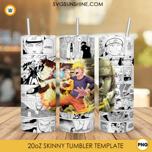 Naruto Rasengan 20oz Skinny Tumbler Wrap PNG, Naruto Shippuden Tumbler Template PNG