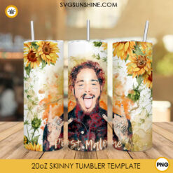 Post Malone Sunflowers 20oz Skinny Tumbler Wrap PNG, American Rapper Tumbler Template PNG For Sublimation