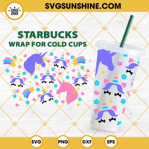 Rainbow Unicorn Starbucks Cup Wrap SVG, Summer Kawaii SVG, Kids Venti Cold Cup Full Wrap No Hole SVG PNG DXF EPS
