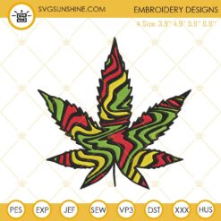 Rasta Marijuana Leaf Embroidery Designs, Cannabis Embroidery Files