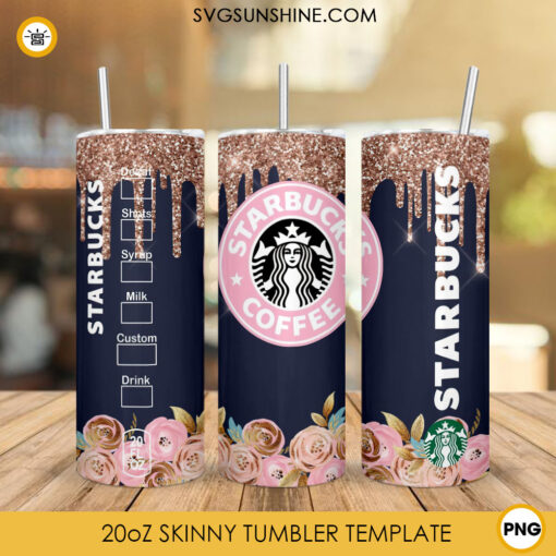 Rose Gold Starbucks Logo 20oz Skinny Tumbler Wrap Template PNG Digital Download