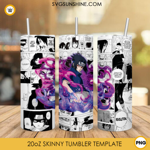 Sasuke Uchiha Sharingan 20oz Skinny Tumbler Wrap PNG, Naruto Shippuden Tumbler Template PNG Designs