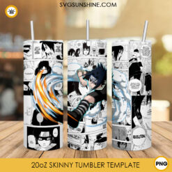 Naruto Sasuke Uchiha 20oz Skinny Tumbler Wrap PNG, Anime Character Tumbler Template PNG Design