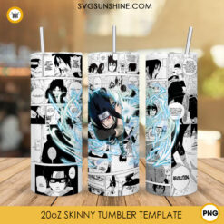 Sasuke Naruto 20oz Skinny Tumbler Template PNG, Anime Character Tumbler Wrap PNG Design File Download