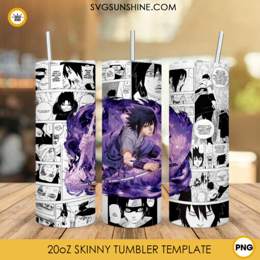 Sasuke Susanoo 20oz Skinny Tumbler Wrap PNG, Naruto Shippuden Anime Tumbler Template PNG Digital Download