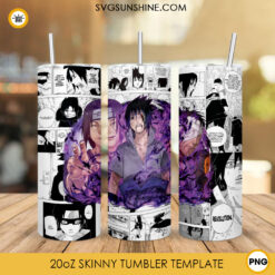 Sasuke Uchiha 20oz Skinny Tumbler Wrap PNG, Naruto Shippuden Tumbler Template PNG Design Download