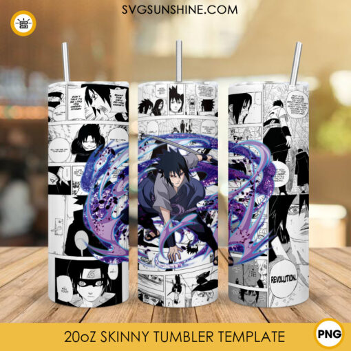 Sasuke Uchiha Rikudou 20oz Skinny Tumbler Wrap PNG, Naruto Anime Tumbler Template PNG