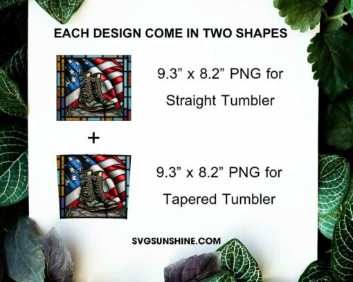 Soldier Boots US Flag Stained Glass 20oz Skinny Tumbler Wrap PNG, American Military Straight And Tapered Tumbler Template PNG