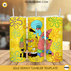 SpongeBob SquarePants Weed 20oz Skinny Tumbler PNG, Funny 420 Cartoon Tumbler Wrap Template PNG