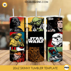Star Wars 20oz Skinny Tumbler Wrap PNG, Jedi Tumbler Template PNG For Sublimation