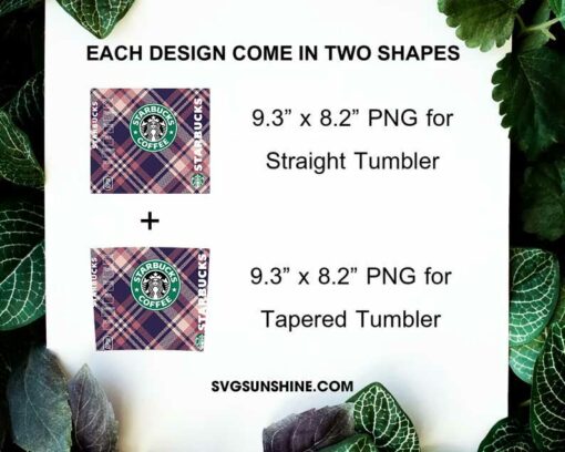 Starbucks Check Plaid 20oz Skinny Tumbler Wrap Template PNG Design