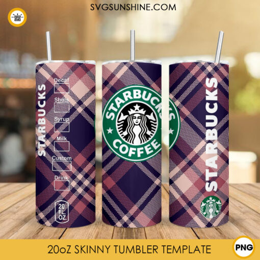 Starbucks Check Plaid 20oz Skinny Tumbler Wrap Template PNG Design