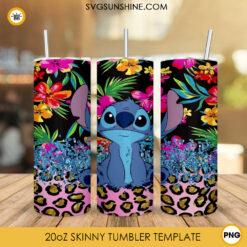 Stitch Ohana Leopard 20oz Skinny Tumbler Wrap PNG, Disney Lilo And Stitch Tumbler Template PNG Sublimation