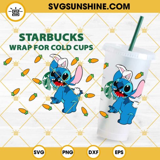 Stitch Bunny And Carrots Starbucks Wrap SVG, Easter Bunny Starbucks SVG, Venti Cold Cup Full Wrap SVG PNG DXF EPS Files