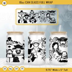 Straw Hat Pirates 16oz Libbey Can Glass Wrap SVG, One Piece Anime Cup Wrap SVG PNG DXF EPS Files