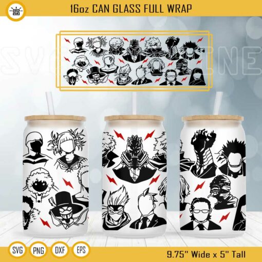 Villains Anime 16oz Libbey Can Glass Wrap SVG, Japan Anime Cup Wrap SVG PNG DXF EPS