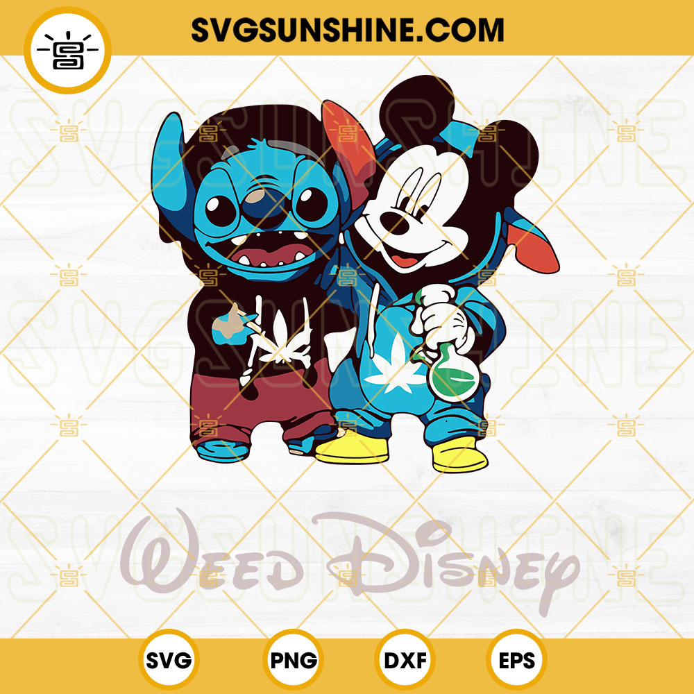 Weed Disney Stitch And Mickey SVG, Cartoon Stoner Cannabis SVG, Disney Characters Smoking Marijuana SVG PNG DXF EPS