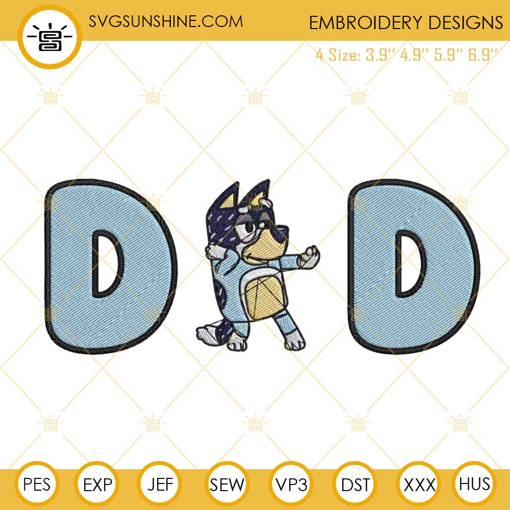 Bluey Dad Embroidery Designs, Bandit Heeler Machine Embroidery Files