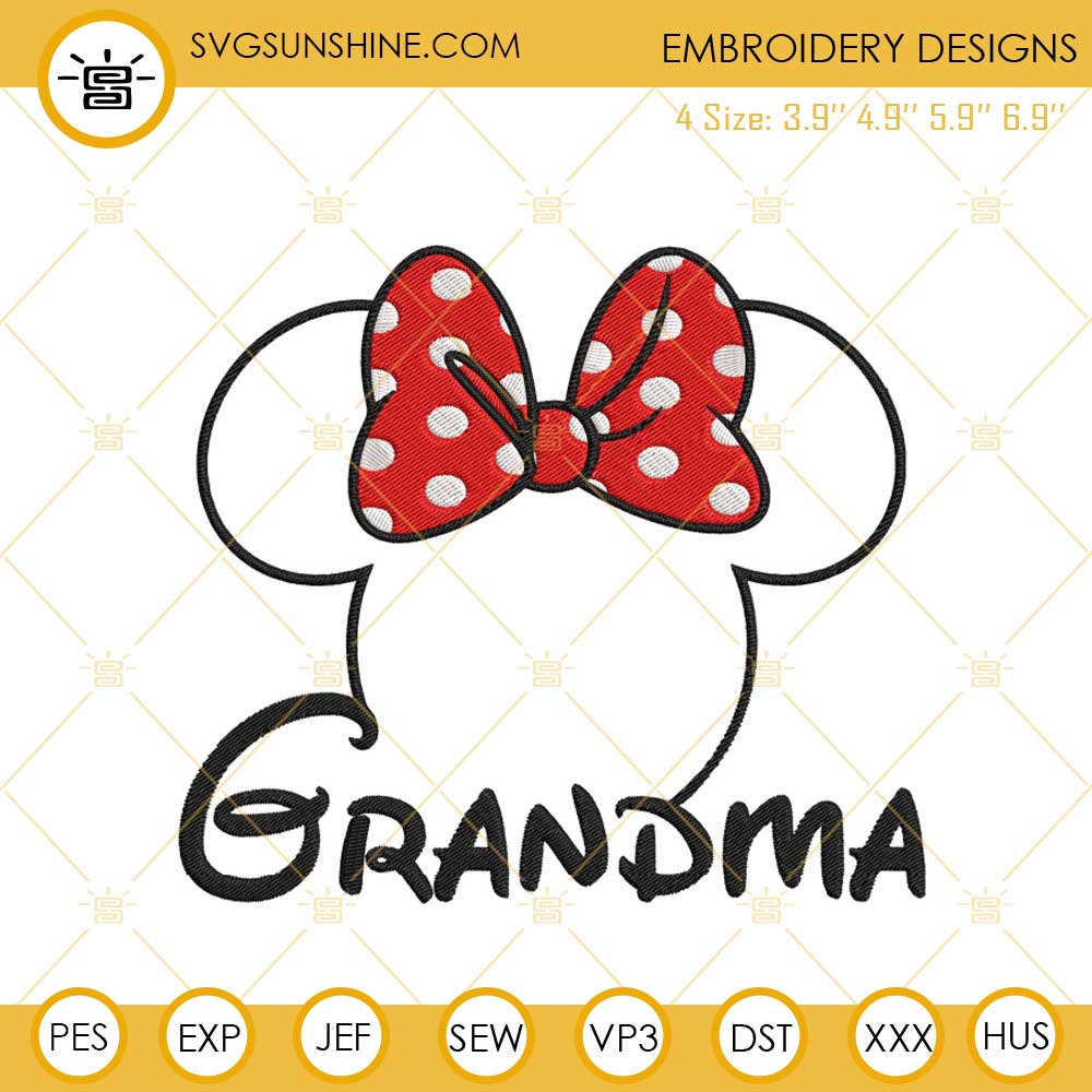 Grandma Minnie Mouse Embroidery Designs, Disney Family Embroidery Files