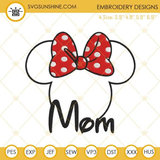 Minnie Mouse Ears Mom Embroidery Designs, Disney Family Vacation Embroidery Files