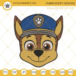 Chase Head Paw Patrol Embroidery Designs, Dog Cartoon Embroidery Files