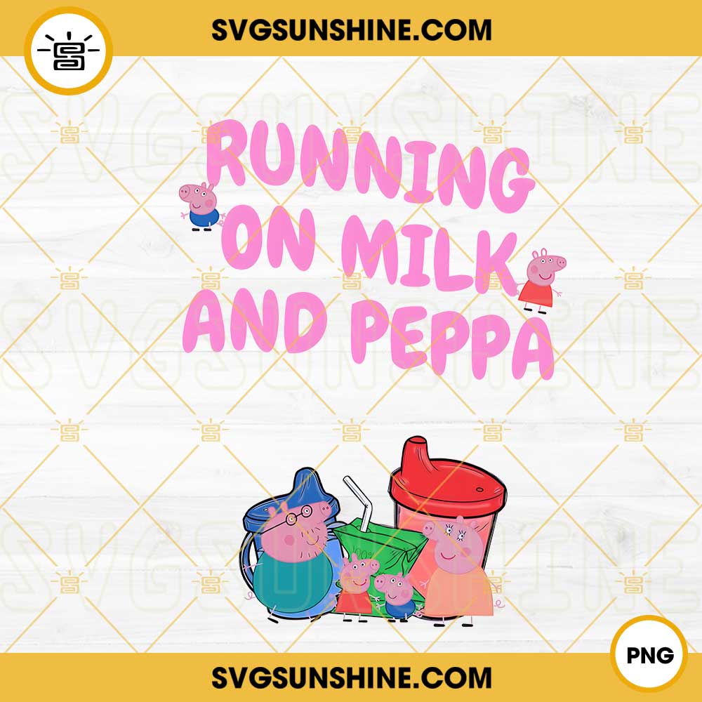 Running On Milk And Peppa PNG, Peppa Family PNG, Funny Pig Cartoon Coffee Love PNG