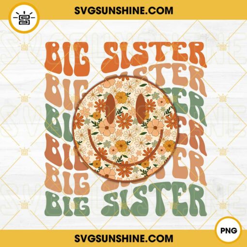 Big Sister Retro Smiley Face Flower PNG, Family PNG, Daughter PNG, Kids PNG Digital Download