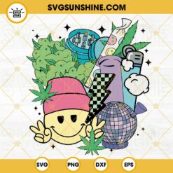 Retro Weed Smiley Face SVG, Smoke Cannabis SVG, Happy Funny Stoner Marijuana 420 SVG PNG DXF EPS